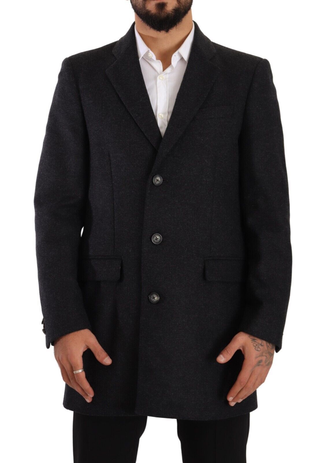 Dolce & Gabbana Dunkelgrau Wolle über Trenchcoat Männer Jacke