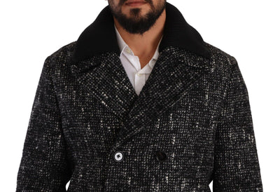 Dolce & Gabbana Schwarzer Wollmantel Zweireiher Herrenjacke