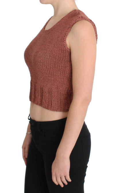 PINK MEMORIES Roter ärmelloser Strickpullover aus einer Baumwollmischung