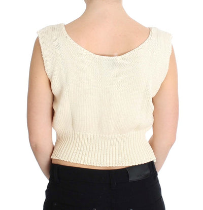 PINK MEMORIES Beigefarbener ärmelloser Strickpullover aus Baumwollmischung