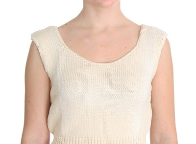 PINK MEMORIES Beigefarbener ärmelloser Strickpullover aus Baumwollmischung
