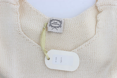 PINK MEMORIES Beigefarbener ärmelloser Strickpullover aus Baumwollmischung