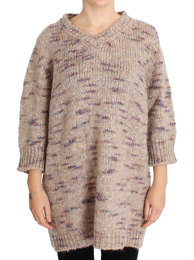 PINK MEMORIES Beigefarbener Strickpullover aus Wollmischung in Übergröße