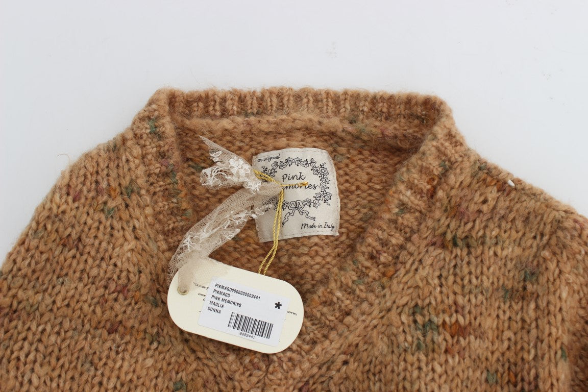PINK MEMORIES Brauner Wollmischung gestrickter Pullover in Übergröße