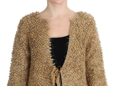 PINK MEMORIES Beigefarbener Pullover mit Cape aus Wollmischung