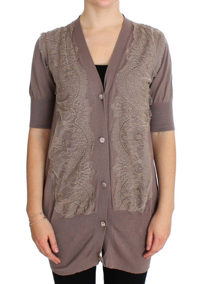PINK MEMORIES Lila Strickjacke aus Baumwolle mit Spitze