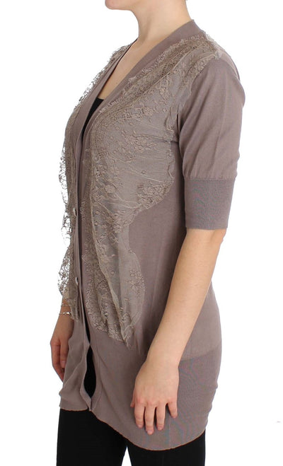 PINK MEMORIES Lila Strickjacke aus Baumwolle mit Spitze