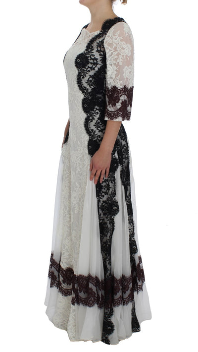 Dolce & Gabbana Weißes geblümtes Spitzenkleid in voller Länge