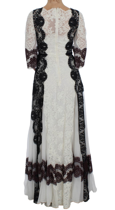 Dolce & Gabbana Weißes geblümtes Spitzenkleid in voller Länge