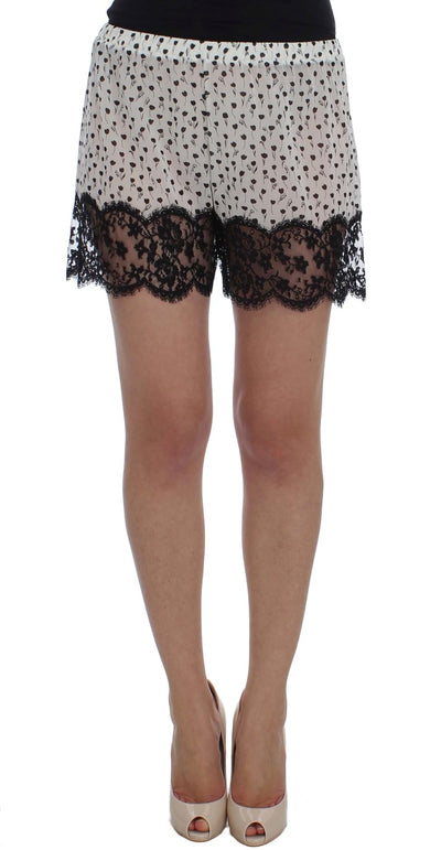 Dolce & Gabbana Weiß Schwarz Floral Spitze Seide Nachtwäsche Shorts