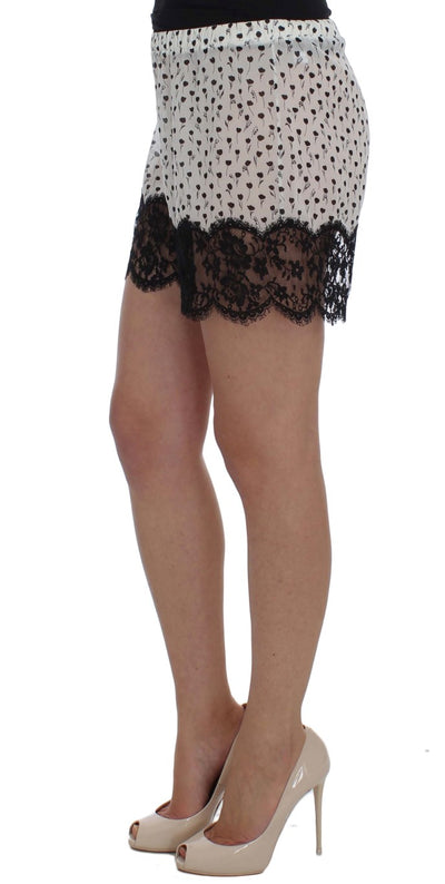 Dolce & Gabbana Weiß Schwarz Floral Spitze Seide Nachtwäsche Shorts