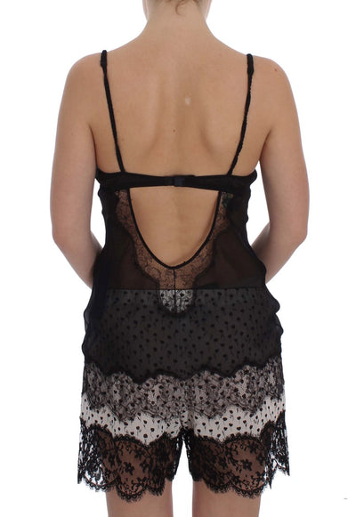 Dolce & Gabbana Schwarzes Seiden-Spitzen-Babydoll-Dessous-Top
