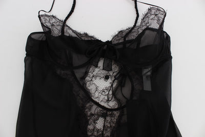 Dolce & Gabbana Schwarzes Seiden-Spitzen-Babydoll-Dessous-Top