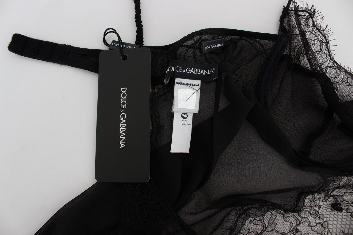 Dolce & Gabbana Schwarzes Seiden-Spitzen-Babydoll-Dessous-Top