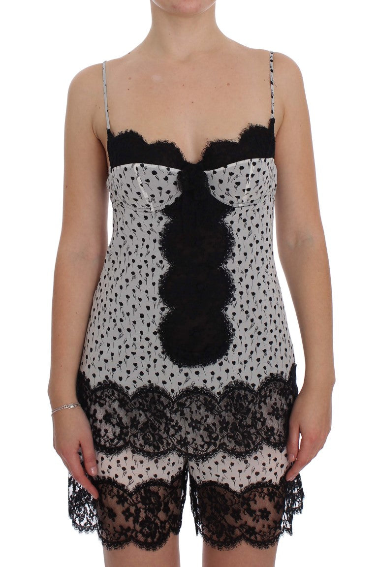 Dolce & Gabbana Schwarzes Seiden-Spitzen-Babydoll-Dessous-Top