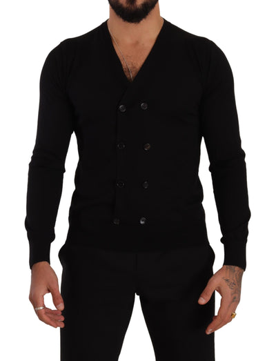 Dolce & Gabbana Schwarzer Kaschmir-Strickpullover mit Knopfleiste