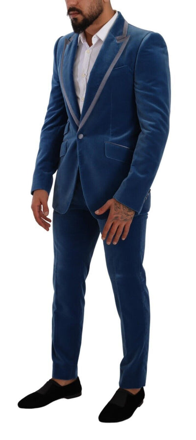 Dolce & Gabbana Blauer SICILIA Samt Slim Fit 2 Stück Anzug