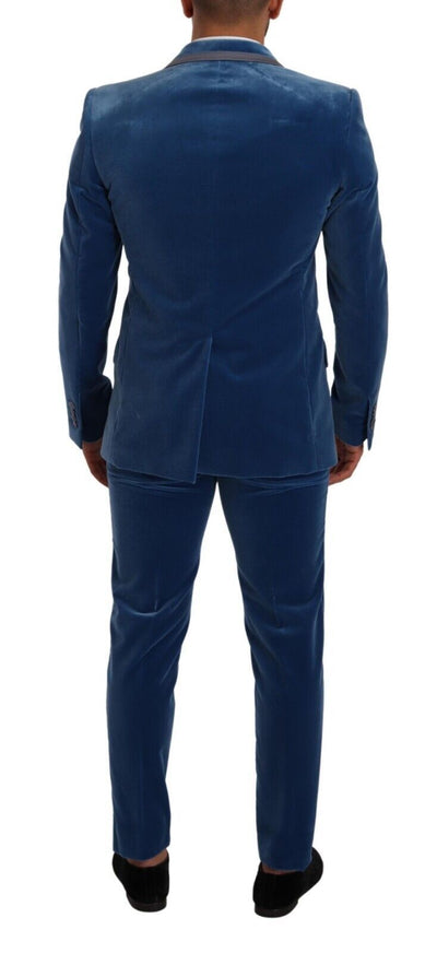 Dolce & Gabbana Blauer SICILIA Samt Slim Fit 2 Stück Anzug