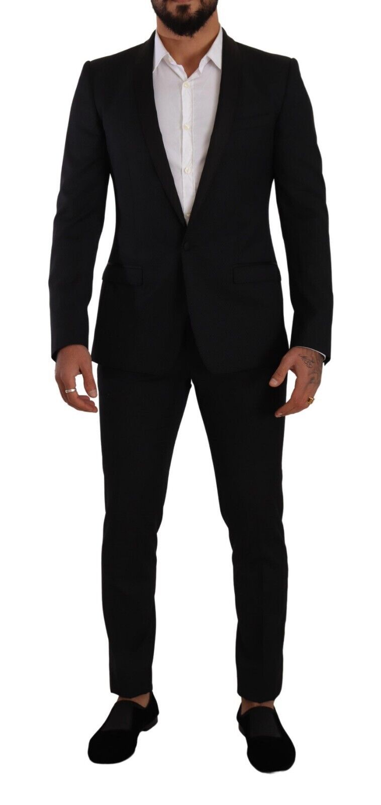 Dolce & Gabbana Schwarzer Fantasy GOLD Wool Slim Fit 2 Stück Anzug