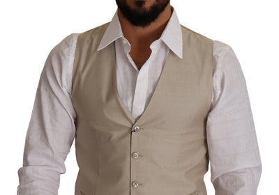 Dolce & Gabbana Beige Baumwolle Seide Slim Fit Weste Weste