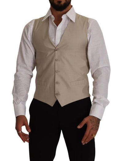 Dolce & Gabbana Beige Baumwolle Seide Slim Fit Weste Weste