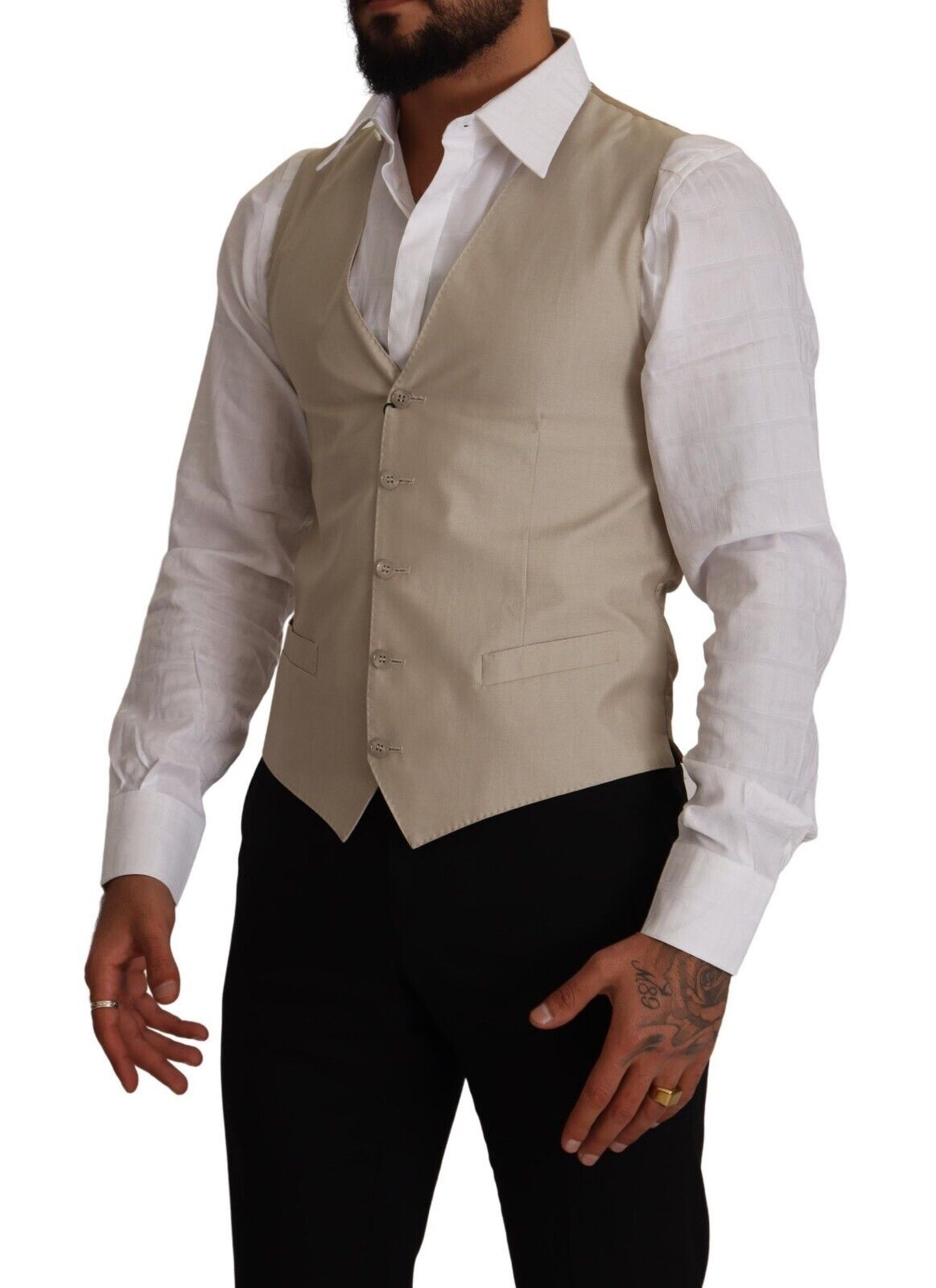 Dolce & Gabbana Beige Baumwolle Seide Slim Fit Weste Weste