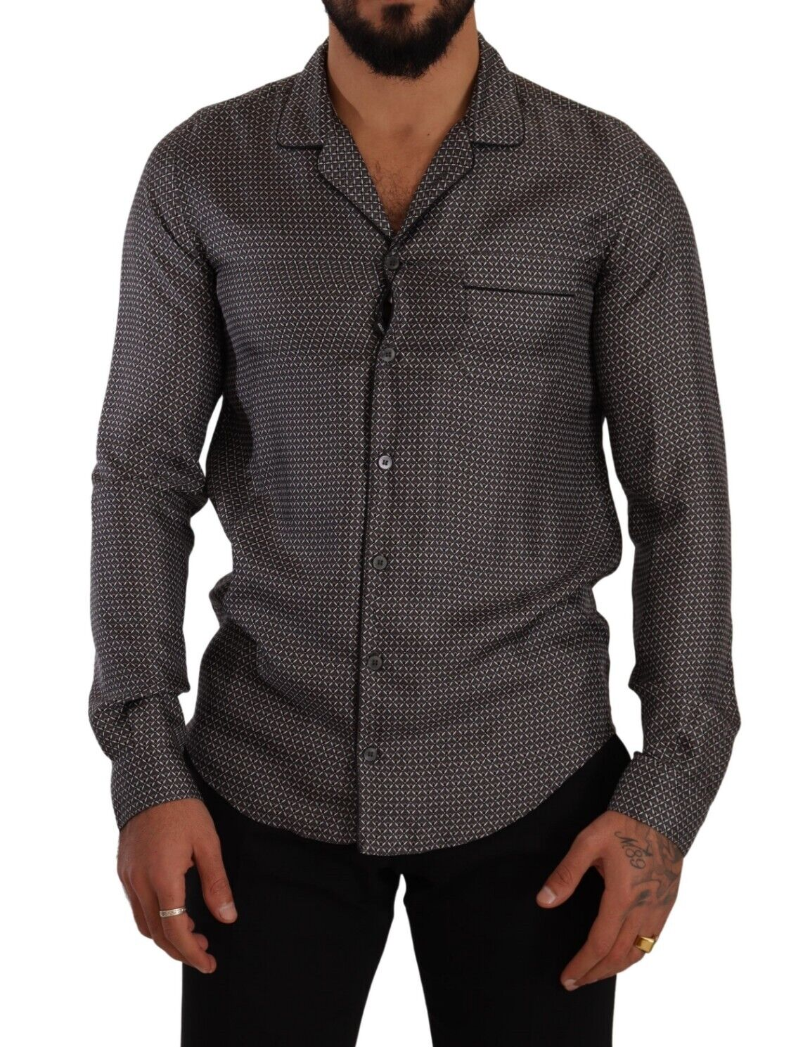 Dolce & Gabbana Graues Fantasy-Muster Pyjama-Oberteil Herren-Shirt