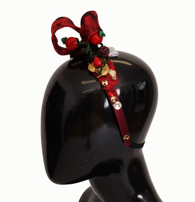 Dolce & Gabbana Kirsche Seide Kristall Schleife Logo Diadem Tiara Stirnband