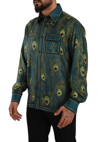 Dolce & Gabbana Pfauenfeder Print Seidenpyjama Herrenhemd