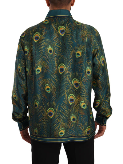 Dolce & Gabbana Pfauenfeder Print Seidenpyjama Herrenhemd