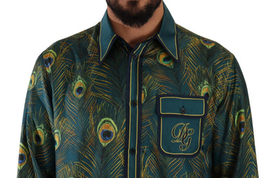 Dolce & Gabbana Pfauenfeder Print Seidenpyjama Herrenhemd