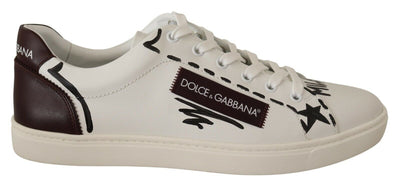 Dolce & Gabbana Weiß Bordeaux Leder Low Tops Turnschuhe