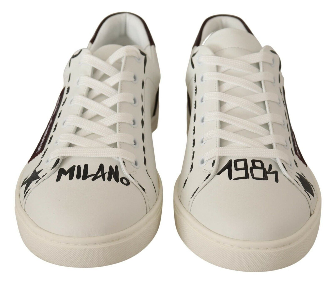 Dolce & Gabbana Weiß Bordeaux Leder Low Tops Turnschuhe