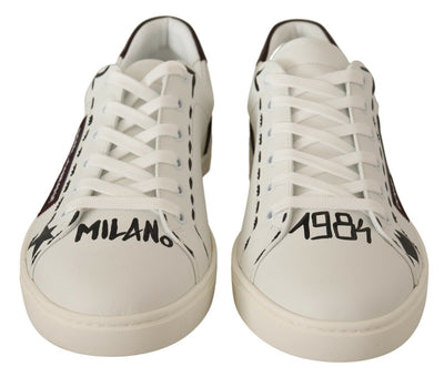 Dolce & Gabbana Weiß Bordeaux Leder Low Tops Turnschuhe