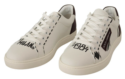 Dolce & Gabbana Weiß Bordeaux Leder Low Tops Turnschuhe
