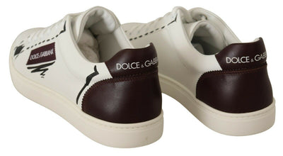 Dolce & Gabbana Weiß Bordeaux Leder Low Tops Turnschuhe