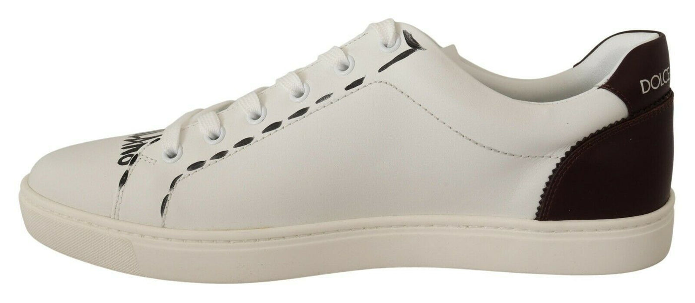 Dolce & Gabbana Weiß Bordeaux Leder Low Tops Turnschuhe