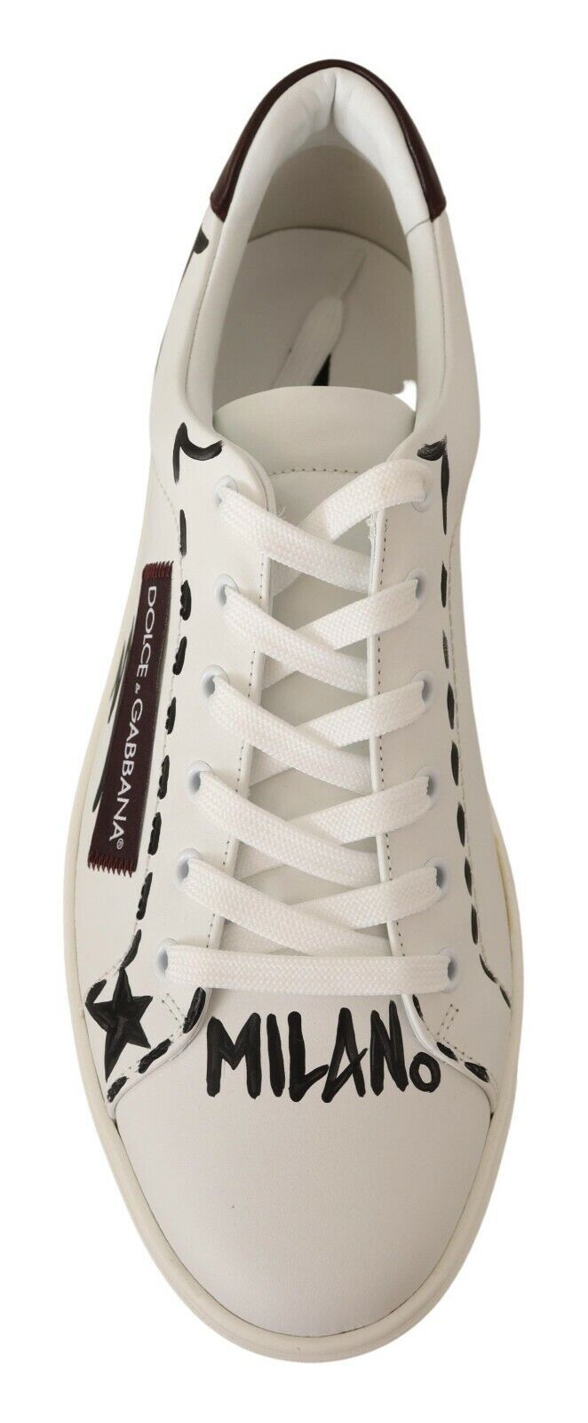 Dolce & Gabbana Weiß Bordeaux Leder Low Tops Turnschuhe