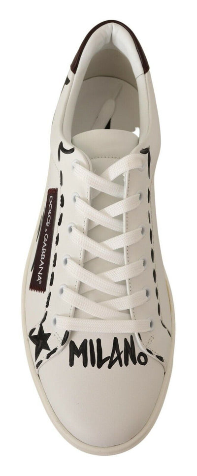 Dolce & Gabbana Weiß Bordeaux Leder Low Tops Turnschuhe