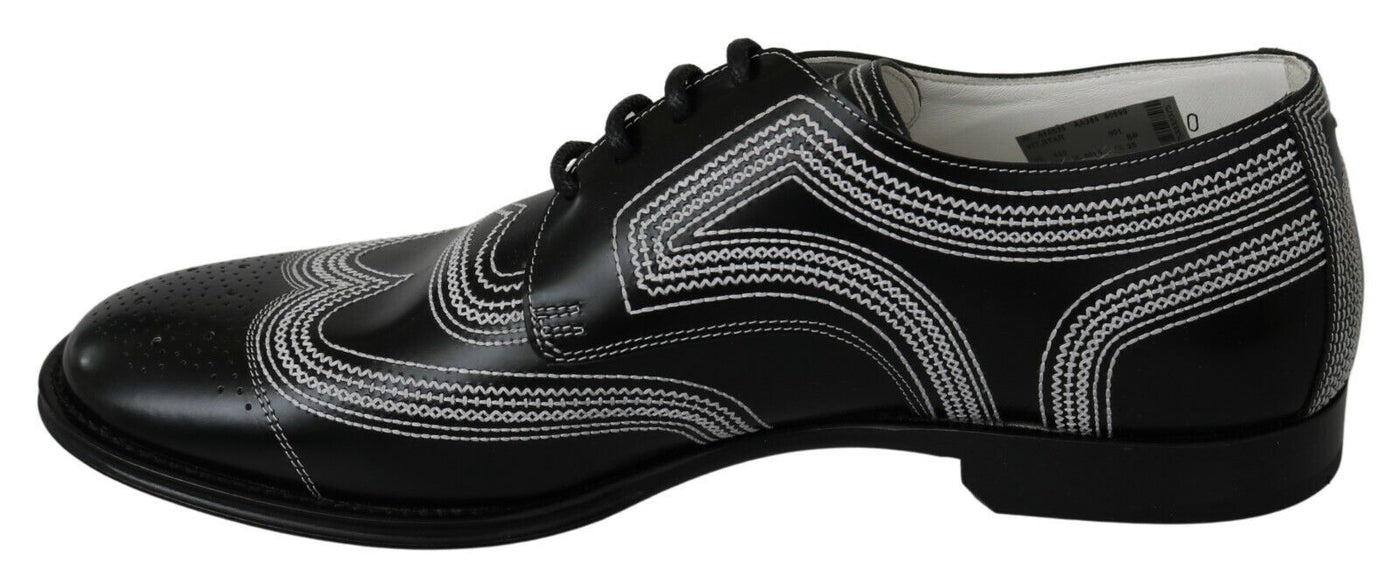 Dolce & Gabbana Schwarze Leder Derby Formal Weiße Spitzenschuhe
