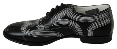 Dolce & Gabbana Schwarze Leder Derby Formal Weiße Spitzenschuhe