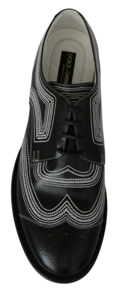 Dolce & Gabbana Schwarze Leder Derby Formal Weiße Spitzenschuhe