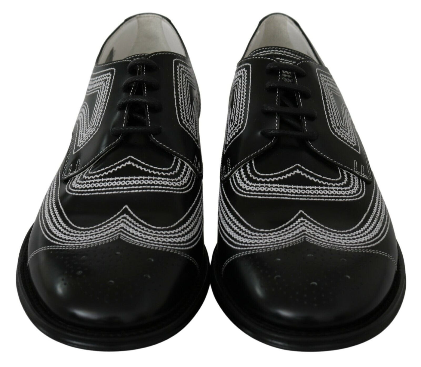 Dolce & Gabbana Schwarze Leder Derby Formal Weiße Spitzenschuhe
