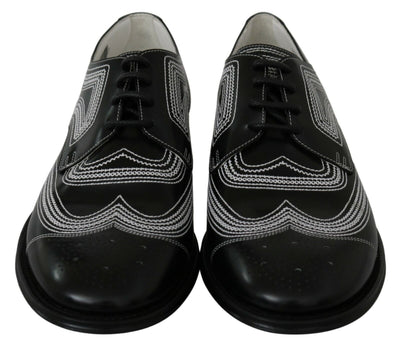 Dolce & Gabbana Schwarze Leder Derby Formal Weiße Spitzenschuhe