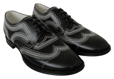 Dolce & Gabbana Schwarze Leder Derby Formal Weiße Spitzenschuhe