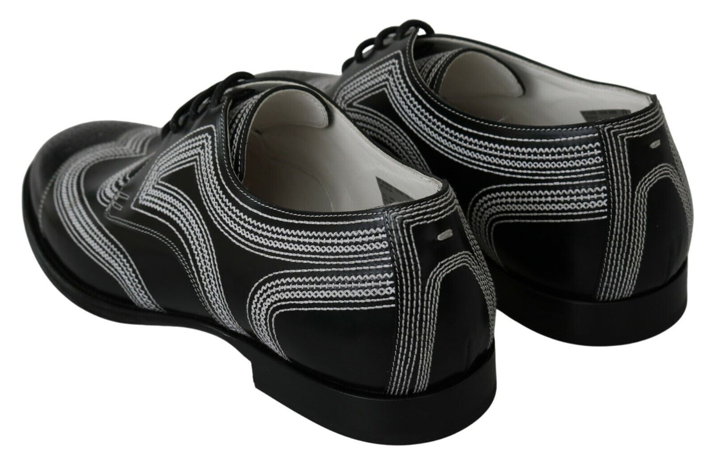 Dolce & Gabbana Schwarze Leder Derby Formal Weiße Spitzenschuhe
