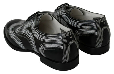 Dolce & Gabbana Schwarze Leder Derby Formal Weiße Spitzenschuhe
