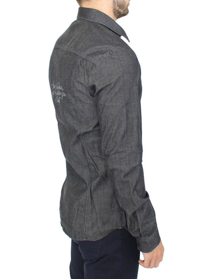 Ermanno Scervino Denim-Jeans Baumwolle Casual Gray Stretch Shirt