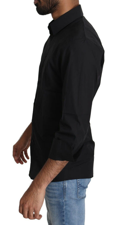 Dolce & Gabbana Schwarzes Baumwollhemd Formal Dress Men Top Shirt