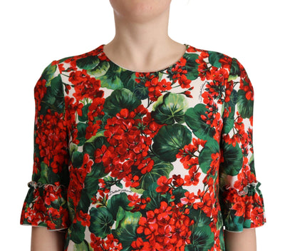 Dolce & Gabbana Multicolor Rotes geblümtes Etuikleid